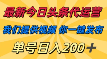 最新今日头条代运营,我们提供视频,你一键发布,单号日入200+【揭秘】-众缘网